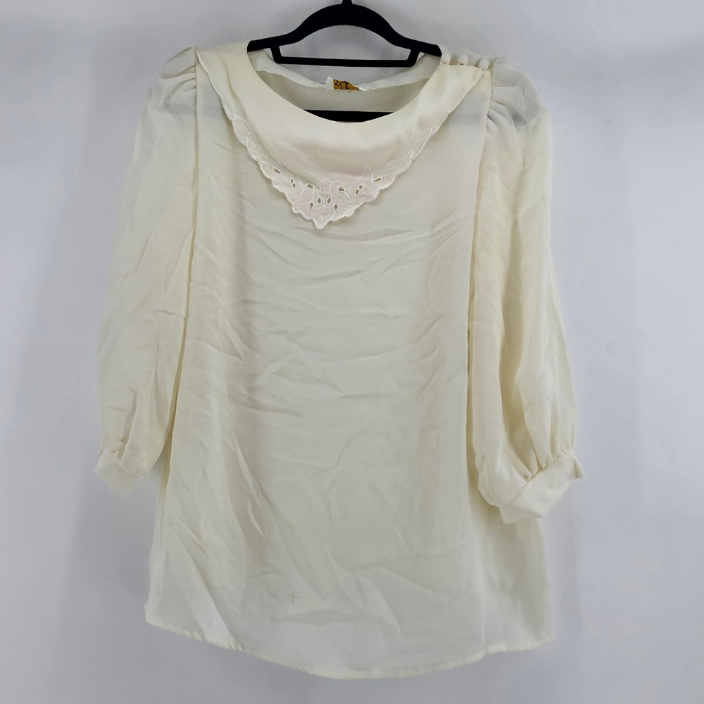 Vintage Rhoda Lee Ivory Sheer Lace Blouse Top Women Sm Romantic‎ Cottage Dainty
